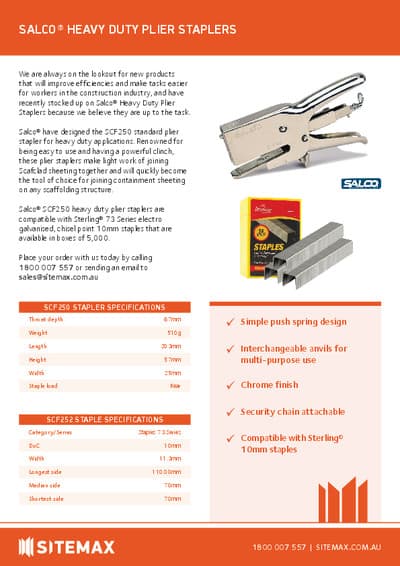 Heavy Duty Plier Stapler Product Sheet